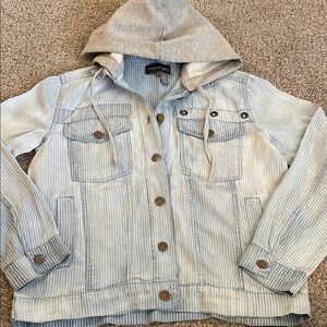 Michael stars pinstripe hooded button down XS
